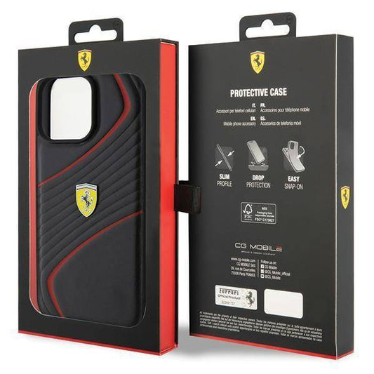 Ferrari Hardcase Twist Metal Logo für iPhone 15 Pro Max – Schwarz/Rot