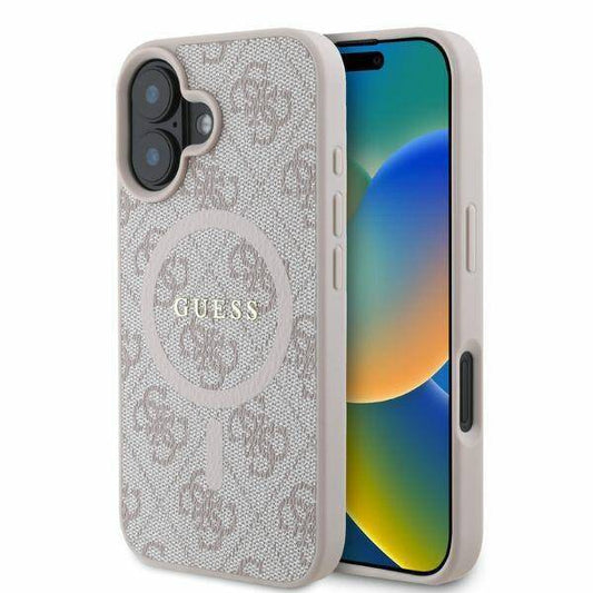 GUESS 4G MagSafe Hülle mit Ring – für iPhone 16 (Beige-Rosé)
