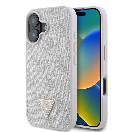 GUESS 4G Triangle Strass Hülle – für iPhone 16 (Rosa)