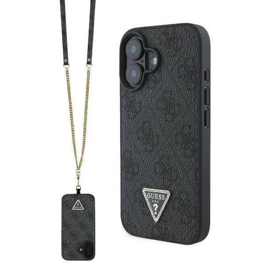 GUESS Crossbody Hülle mit Strass-Logo & Kette – für iPhone 16 (Schwarz)