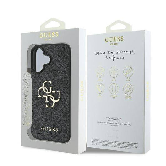 GUESS 4G Big Logo Hülle Schwarz für iPhone 16 Pro – Klassisch. Edel. Selbstbewusst