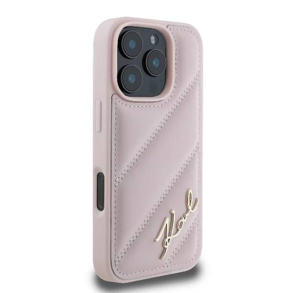 Karl Lagerfeld Quilted Signature Hülle Rosa für iPhone 16 Pro Max