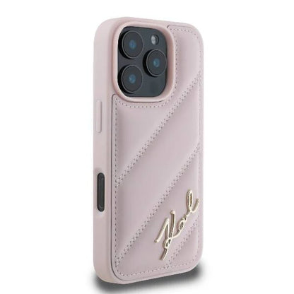 Karl Lagerfeld Quilted Signature Hülle Rosa für iPhone 16 Pro Max