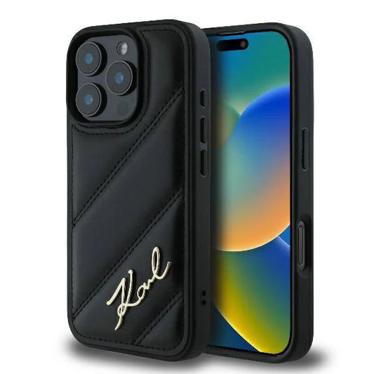 Karl Lagerfeld Signature Hülle für iPhone 16 Pro Max – Schwarz, gesteppt