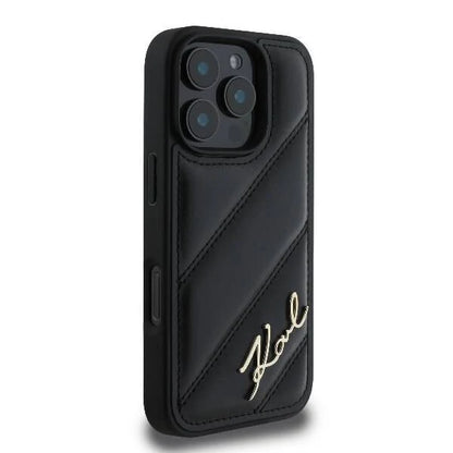 Karl Lagerfeld Signature Hülle für iPhone 16 Pro Max – Schwarz, gesteppt