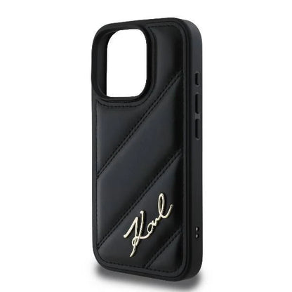 Karl Lagerfeld Signature Hülle für iPhone 16 Pro Max – Schwarz, gesteppt