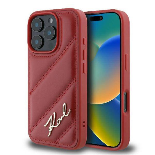 Karl Lagerfeld Quilted Signature Hülle Rot für iPhone 16 Pro Max