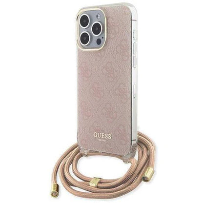 Guess Crossbody Hülle für iPhone 15 Pro Max – 4G Print, Rosa mit Umhängekordel