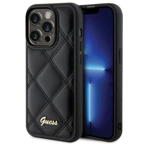 GUESS Quilted Logo Hülle – für iPhone 16 (Schwarz, gesteppt)