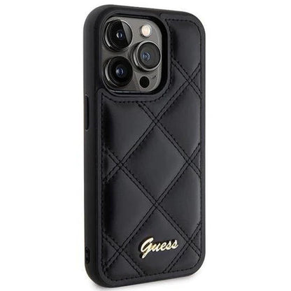 Guess Quilted Metal Logo Hülle für iPhone 15 Pro Max – Schwarz