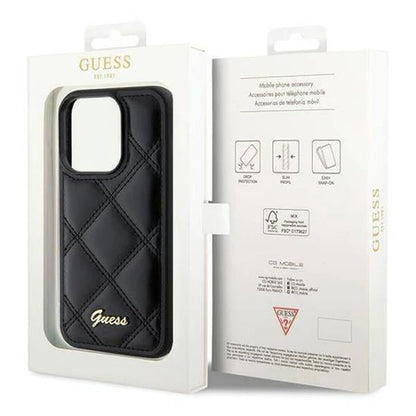 Guess Quilted Metal Logo Hülle für iPhone 15 Pro Max – Schwarz