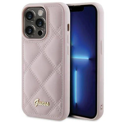 Guess Quilted Hülle für iPhone 15 Pro Max – Rosa mit Logo