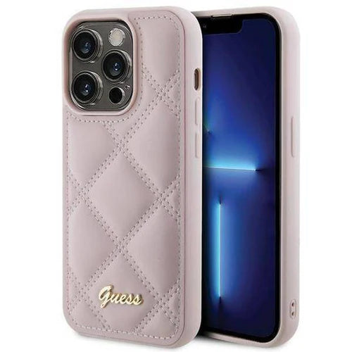 Guess Quilted Hülle für iPhone 15 Pro Max – Rosa mit Logo