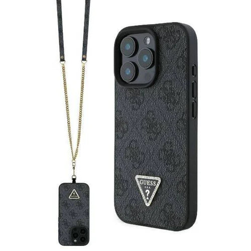 GUESS Crossbody Handyhülle für iPhone 16 Pro Max – Schwarz mit Logo-Prägung & Ketten-Trageriemen