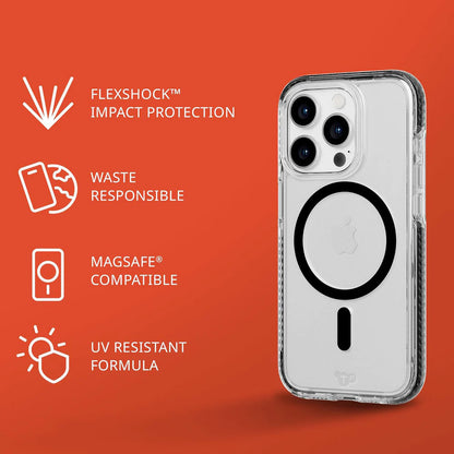 Tech21 Evo Clear MagSafe Hülle für iPhone 15 Pro Max – Transparent, FlexShock™ Schutz, UV-beständig