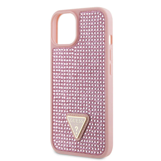 GUESS Glitter Hülle mit Triangle-Logo – für iPhone 16 (Rosa)