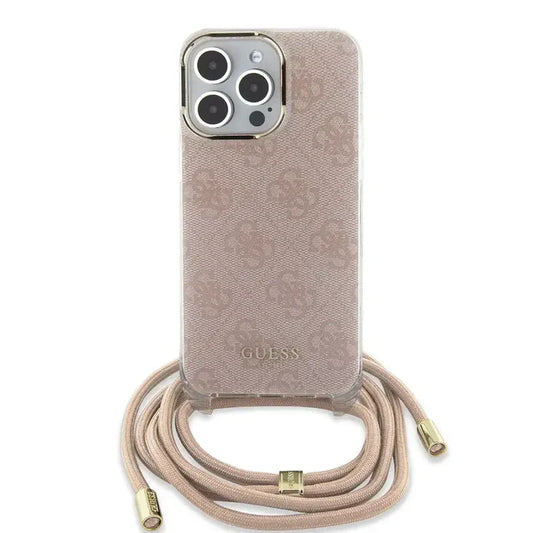 GUESS Crossbody Handyhülle für iPhone 16 Pro Max – Beige mit Logo-Print & Umhängeband