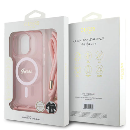 GUESS MagSafe Crossbody Hülle mit Umhängeband – für iPhone 16 (Rosa)