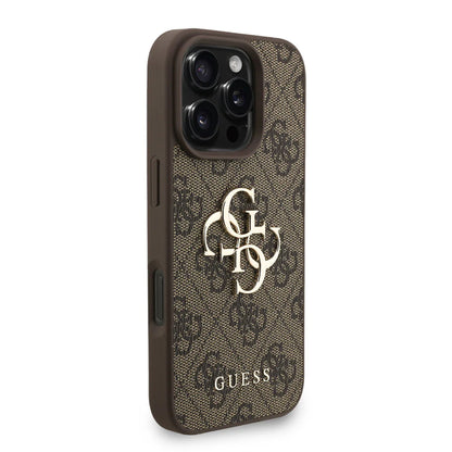 Guess 4G Metal Logo Hülle mit Handgelenkstrap für iPhone 15 Pro Max – Braun