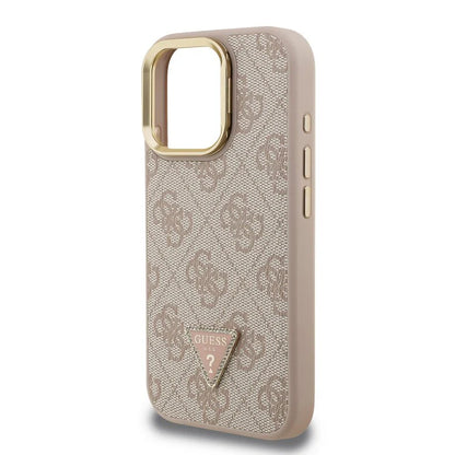 Guess 4G Strass Logo Hülle mit Stand & Kamera-Rahmen für iPhone 15 Pro Max – Beige