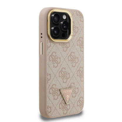 Guess 4G Strass Logo Hülle mit Stand & Kamera-Rahmen für iPhone 15 Pro Max – Beige