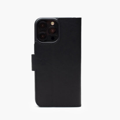 Wachikopa Echtleder Wallet Hülle für iPhone 15 Pro Max – Handgefertigt, Schwarz, Kartenfächer