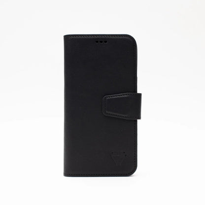 Wachikopa Echtleder Wallet Hülle für iPhone 15 Pro Max – Handgefertigt, Schwarz, Kartenfächer