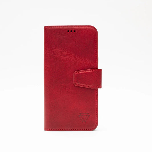 Wachikopa Echtleder Wallet Hülle für iPhone 15 Pro Max – Handgefertigt, Rot, Kartenfächer