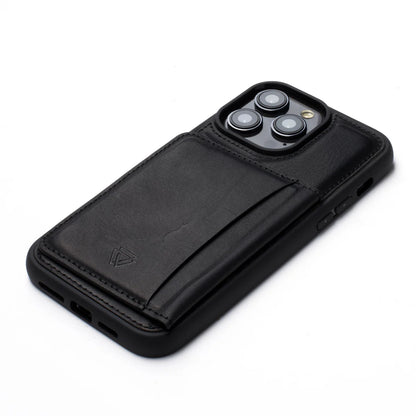 Wachikopa Echtleder Hülle Schwarz mit Kartenfach & Standfunktion für iPhone 15 Pro Max