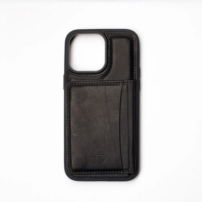 Wachikopa Echtleder Hülle Schwarz mit Kartenfach & Standfunktion für iPhone 15 Pro Max