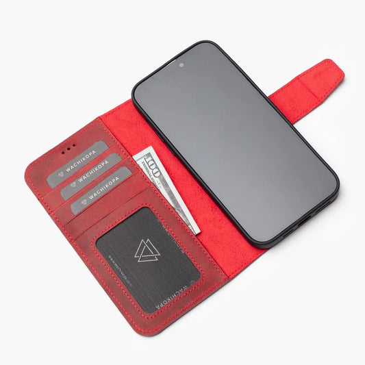 Wachikopa Echtleder Wallet Case für iPhone 16 – Rot
