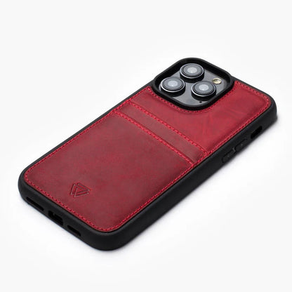 iPhone 16 Hülle – Rotes Echtleder Wallet Case mit Kartenfach