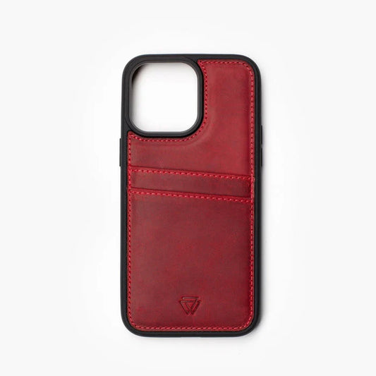 iPhone 16 Hülle – Rotes Echtleder Wallet Case mit Kartenfach
