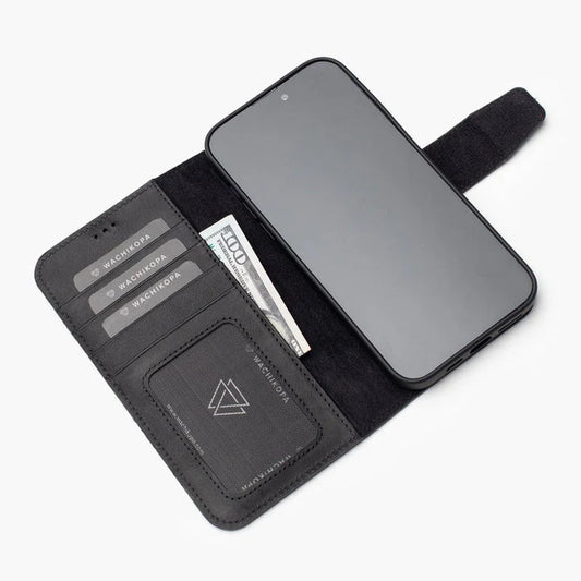 Wachikopa Echtleder Wallet Case für iPhone 16 – Schwarz