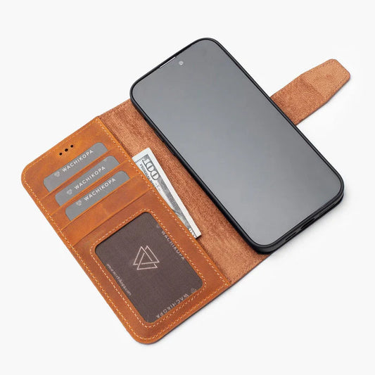 Wachikopa Echtleder Wallet Case für iPhone 16 – Braun