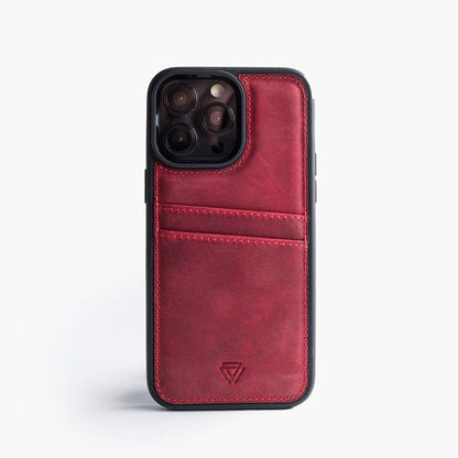iPhone 16 Hülle – Rotes Echtleder Wallet Case mit Kartenfach