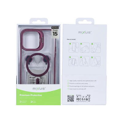 RIXUS MagLine Case Violett – Transparentes iPhone 15 Case mit Kameraschutz & MagSafe-Kompatibilität