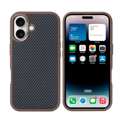 RIXUS Carbon Hülle für iPhone 16 – Braun