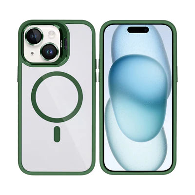 RIXUS MagLine Case Grün – Transparentes iPhone 15 Case mit Kameraschutz & MagSafe-Kompatibilität