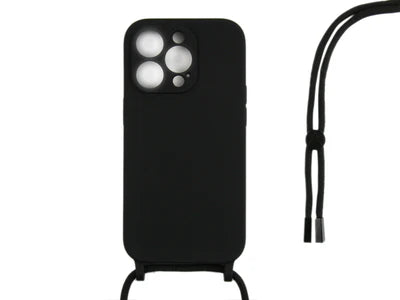 Rixus iPhone 13 Pro Silikon‑Crossbody‑Case in Schwarz mit Kameraschutz