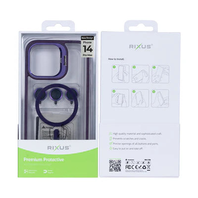 RIXUS MagLine Case Lila – Transparentes iPhone 14 Pro Max Case mit Kameraschutz & MagSafe-Kompatibilität