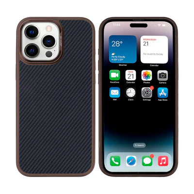 RIXUS Carbon Style Case – Braun | Stoßfestes Case für iPhone 15 Pro Max