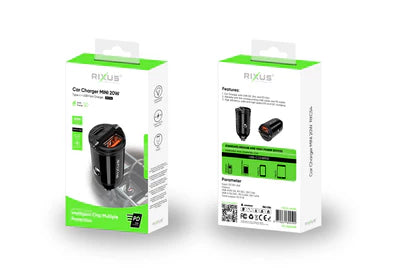 RIXUS Mini Kfz-Ladegerät 20W – USB-C PD Schnellladeadapter für Smartphones & Tablets