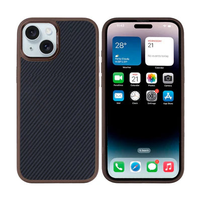 RIXUS Carbon Style Case für iPhone 15 – Braun/Carbon