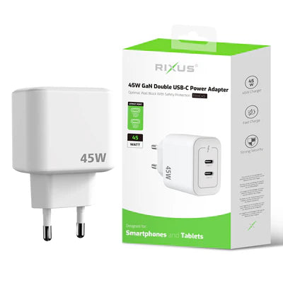 RIXUS 45W GaN USB-C Ladegerät – Dual-Port Schnellladeadapter