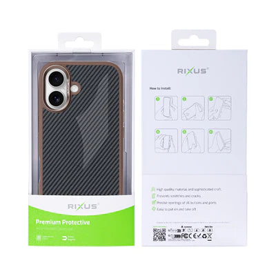 RIXUS Carbon Hülle für iPhone 16 – Braun