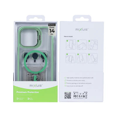 RIXUS Elegante MagSafe‑Clear‑Hülle in Frühlingsgrün mit Kameraschutz für iPhone 14 Pro