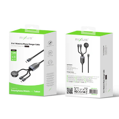 RIXUS 3-in-1 Ladegerät für Smartphone, Watch & Tablet (1.2m)