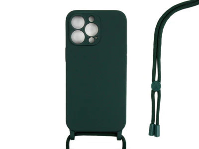 Rixus iPhone 13 Pro Silikon‑Crossbody‑Case in Dunkelgrün mit Kameraschutz