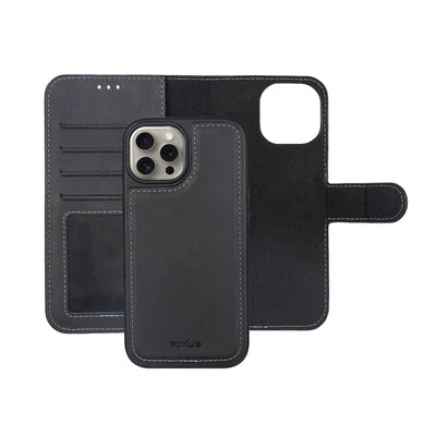 RIXUS 2-in-1 Leder-Wallet Hülle für iPhone 16 Pro Max – Schwarz